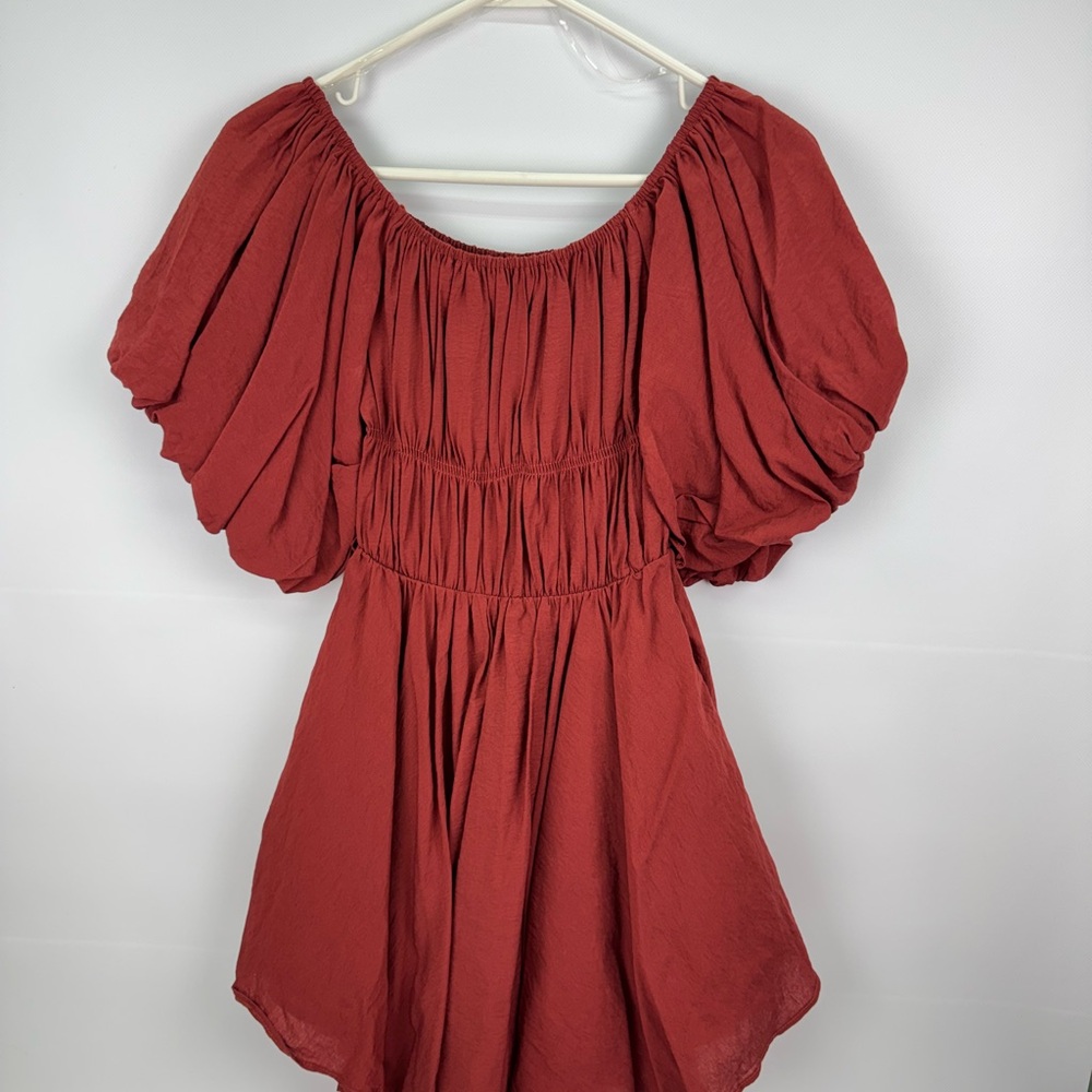 Rust Red Puff Sleeve Dress